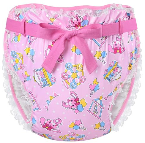 LittleForBig Seidig Erwachsene Band Omutsu Windel Überhose Bezug Waschbar Verstellbar Wiederverwendbar Wasserdicht Windelbezug - Usagi Pastell Zirkus Muster Rosa L