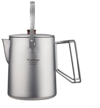 Cafetière de camping robuste de 1 5 L avec languette de levage en bois et boucles antidérapantes sécurisées