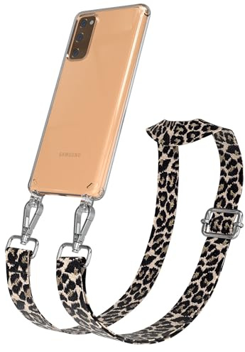 EAZY CASE Handykette - Verstellbares Taschenband kompatibel mit Galaxy S20 FE, Schulterriemen, Handykordel mit Silikon Hülle, Umhängetasche, Leo - Schwarz Beige Metall Silber