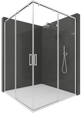 NEBADOON Mampara de Ducha Angular 2 Fijos + 2 Correderas - Mamparas de ducha Corredera Cristal Templado 6 mm Antical Cromo Brillo Puertas Reversibles – 77,5–80 x 107,5–110cm Adaptable 4cm x 195cm Alto