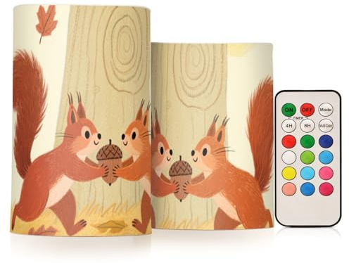 siphylline Herbst-Kerze, süßes Eichhörnchen, goldfarben, flammenlose LED-Kerze mit Timer, Glitzer, Outdoor-Kerzen, Abendessen, Dekoration, batteriebetrieben, 2-teiliges Set