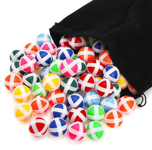 DEAYOU 80 Pack Sticky Balls for Fabric Dart Board, Dart Hook and Loop Balls, Mini Sticky Golf Balls, Safe Sport Darts Game Accessories with Storage Bag for Adult, Indoor, Outdoor, Party, 8 Color