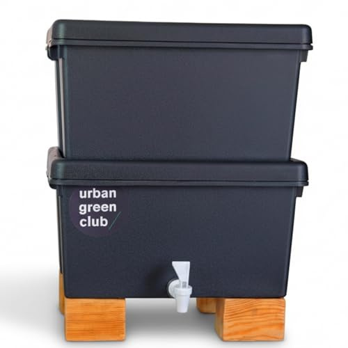 Lombricompostera Domestica 32L de Plastico Reciclado con Grifo Vermicompostaje Natural para Restos Organicos Cocina Balcon Terraza Compostaje Limpio con Diseño Compacto Fabricada en España