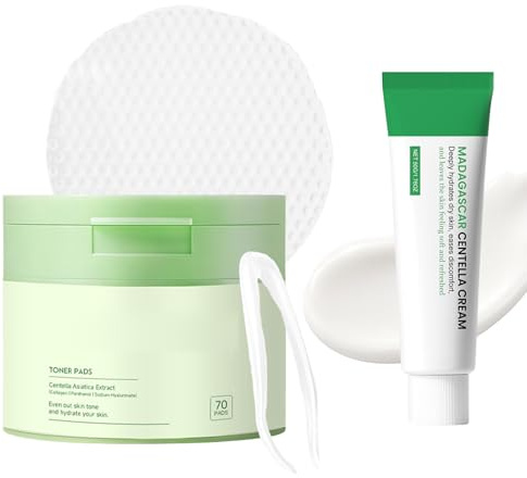 Daozhogo Toner Pads, 70 Stück Feuchtigkeitsspendende Baumwollpads und Centella Feuchtigkeitscreme, Toner Pad Korean Skincare Anti-Aging, Pore Pad Fleckenkorrektor