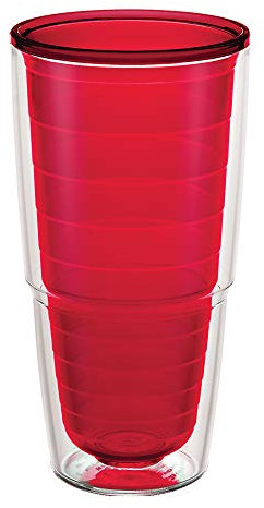 Tervis Durchsichtige und bunte Tischplatte, hergestellt in den USA, doppelwandig, isoliert, Reisebecher, hält Getränke kalt und heiß, 680 ml, Rot