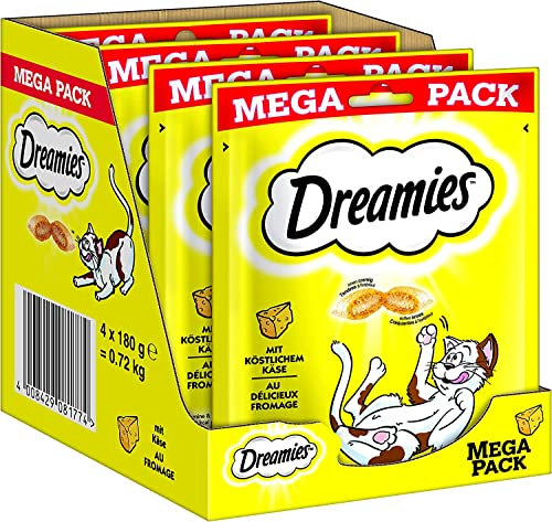 Dreamies Katzensnacks Katzenleckerli Klassiker mit Käse, 4 Packungen (4 x 180g)