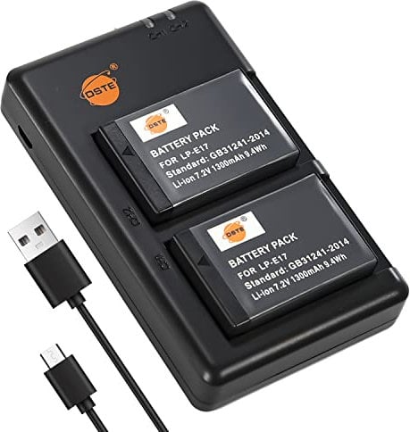 DSTE 2PCS LP-E17 (1300mAh/7.2V) Battery Charger Set Compatible with Canon EOS RP R10 M3 M5 77D 750D 760D 8000D 9000D Kiss X8i Rebel T6i T6s T8i T7i
