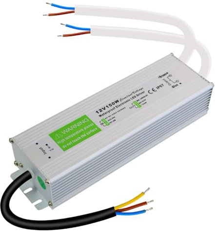 Transformateur 12V 150W IP67 Extérieur Étanche - Alimentation à Tension Constante LED AC 230V à DC 12 Volt 12.5A - Convertisseur pour Ampoule à Bande Lumineuse