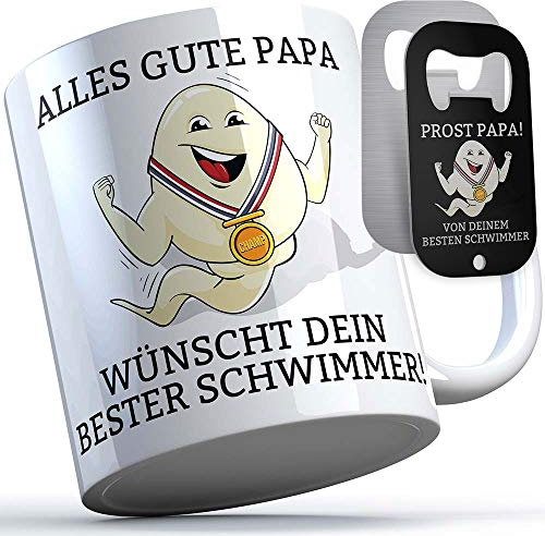 Alles Gute Papa wünscht dir dein bester Schwimmer Lustige Tasse Geschenkidee für Väter Vatertag Spermium Tasse Champion Champ, Farbe: Weißer Henkel