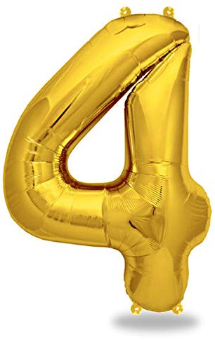 FUNXGO® Folienballon Zahl 4 Gold - Riesenzahl Ballon ca.100 cm - fliegt mit Helium - 4 geburtstag luftballon - Deko zum Geburtstage, Party, Hochzeiten - Ballon 4 Gold