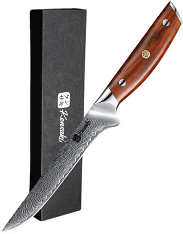 Kensaki Ausbeinmesser, Filetiermesser aus Damaszener Stahl Küchenmesser Japanischer Art hergestellt aus 67 Lagen Damaststahl Chairo Serie, KEN-006