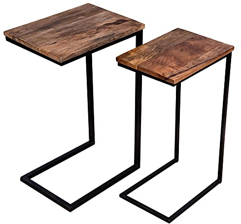 levandeo 2er Set Beistelltisch Mango Natur Eisen Schwarz Design Holz Couchtisch Industrial Deko Tisch