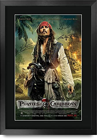 HWC Trading FR A3 Pirates of the Caribbean 4 On Stranger Tides Jonny Depp Geschenke Geduckter Poster Signiertes Autogramm Foto für Fans von Film Memorabilien - A3 Framed