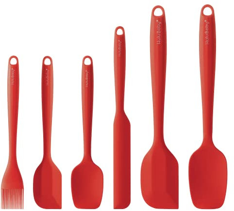 Juego de espátulas de silicona Diseño sin costuras de 6 piezas Espátulas de goma aprobadas por la FDA Sin BPA Resistente al calor 600 °F Utensilios de cocina Cocinar Hornear Revolver Rojo