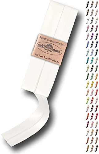Sandras-Bastelladen Schrägband/Einfassband Satin gefalzt 2m x 20mm 009-Weiß