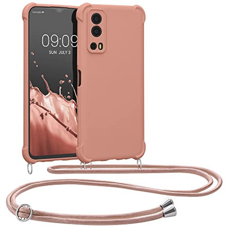 kwmobile Necklace Case kompatibel mit Vivo Y72 5G / Y52 5G Hülle - Cover mit Kordel zum Umhängen - Silikon Schutzhülle Perlmutt