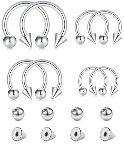 Longita 16G Hufeisen Septum Piercing 6-12MM mit Ersatz Kugeln & Spitze Chirurgenstahl Helix Knorpel Piercing Ohr Septum Ring Silber