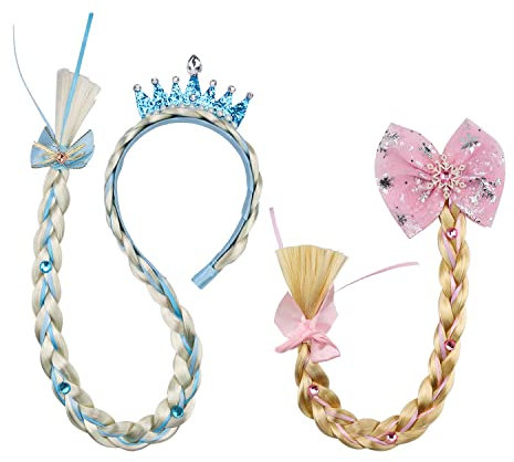 Perücke Rapunzel Kinder, HASLED 2 Stücke Rapunzel Zopf Mädchen, Lassen Sie Ihr Mädchen mit Krone und Bowknot-Haarschmuck Wie Eine Prinzessin Aussehen, Geeignet für Karneval, Party