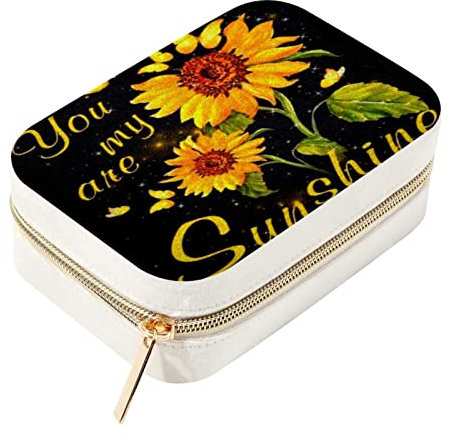 Schmuckkästchen, Organizer, klein, Reise-Schmucketui, Samt, doppellagig, Schmuckaufbewahrung für Ringe, Ohrringe, Halsketten, Mädchen, Frauen, Geschenk, Sonnenblume, You Are My Sunshine