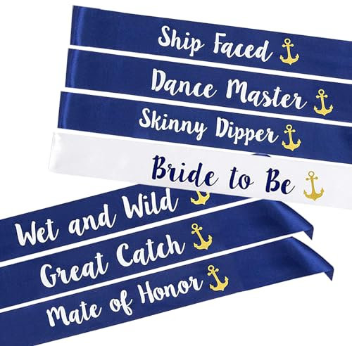 STAY GENT Hen Party Sashes 7Stück Bride to Be Schärpe mit 1 Stück Weiß Bride to Be Schärpe + 6Stück Blau Scherpe Jungesellinenabschied für Hen Nacht Brautjungfer Braut Dusche Bachelorette Party