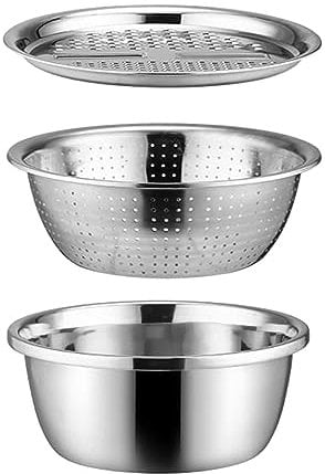LOVIVER 3x Multifunctional Julienne Grater Kitchen Gadgets Vegetable Salad Maker Bowl Drain Basket Ginger Grater for Ginger Garlic, 28cm