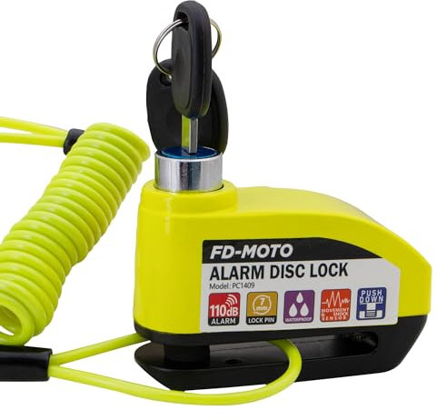 FD-MOTO Alarm Disc Lock & Reminder Cable Black/Yellow Green