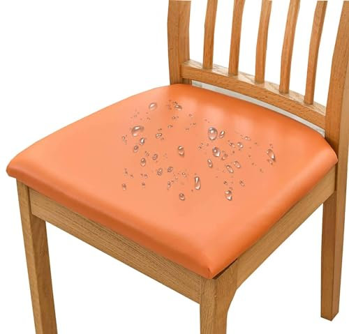 HOMECOVER Esszimmerstuhl Sitzbezüge 2er Set Wasserdicht Stuhlbezug, PU Leather Stuhlbezug Sitzfläche Abnehmbar Stretch Esszimmerstuhl Sitzbezüge Für Esszimmerstühle-2er Set-Orange