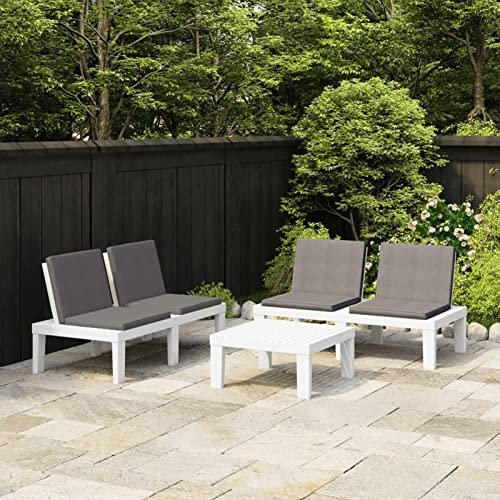 Rantry Gartensofa-Set mit Kissen, 3-teilig, aus weißem Kunststoff, Möbel-Set für Sofa, Wohnzimmer, Gartensofa, modernes Sofaset für den Außenbereich, Outdoor-Möbel