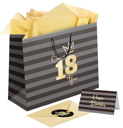 Sumerk 1 Stück 13 Geschenktüte 18 Geburtstag Mann 18th Birthday Gift Bag with Tissue Paper Birthday Greeting Cards Stickers Paper Gift Bags for Women Men Girls
