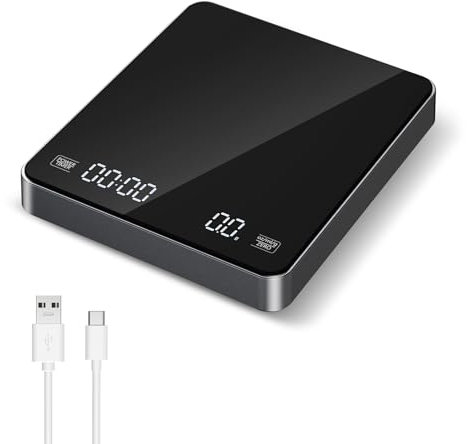 asxcaqcoffe Kaffeewaage mit Timer, LED-Anzeige, Acryl, Schwarz, 0.1g/3kg, Auto-Off, für Barista