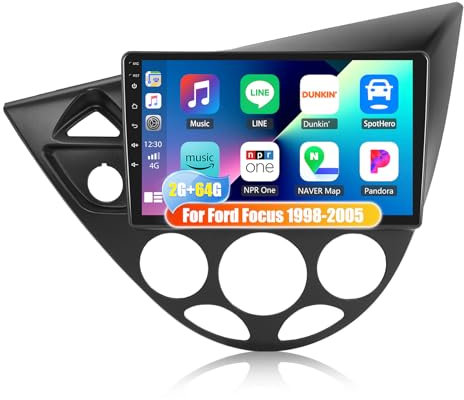 CAMECHO 2G+64G Android 13 Autoradio für Ford Focus MK1 C170 1998-2005 mit Navi Carplay Android Auto,9 Zoll Doppel Din Auto Radio Touch Display mit Bluetooth RDS FM WiFi Mirror Link