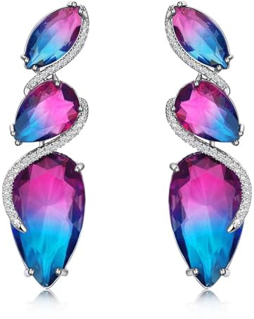 Kristall Träne Dangle Tropfen Ohrringe für Frauen S925 Sterling Silber Cubic Zirkonia Strass Birthstone Erklärung Formelle Ohrringe Feine Schmuck Geschenke für Frauen Mom Her
