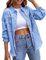 Manteau Femme Hiver Chic Veste décontractée de couleur unie pour femmes, veste en jean ample Doudoune Jott Femme Manteau Femme Hiver Long (Blue, L)