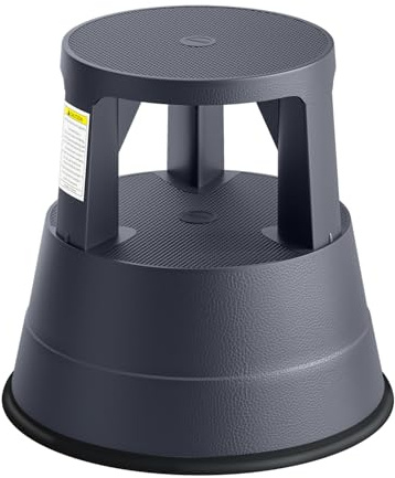 FurniCleevor Rolling Step Stool with Wheels, 550lbs Capacity, Non-Slip Platform & Retractable Casters, Round Kick Stool for Library, Kitchen, Office, Garage, Portable for Adults/Seniors (Black)