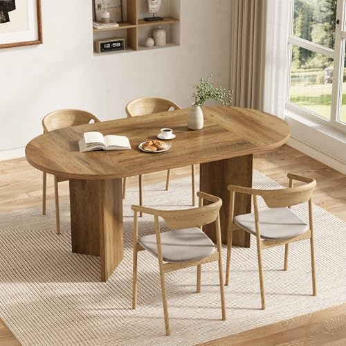Tribesigns 160 cm Rustikaler Ovaler Esstisch für 4-6 Personen, Stabiler MDF Bauernküchentisch mit Metallstreifensockel, für Wohnzimmer, Büro, Restaurant, Vielseitig einsetzbar, Umber
