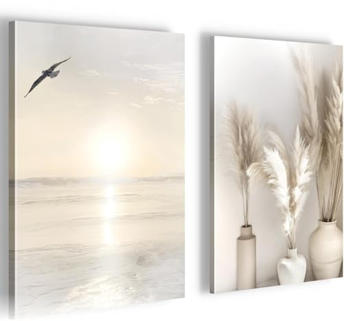 Novart Wandbilder Strand und Meer 2 Teilig Wandbilder für Wohnzimmer Schlafzimmer Büro 20 x 30 cm - 2 Bilder Beige Küste N029420a