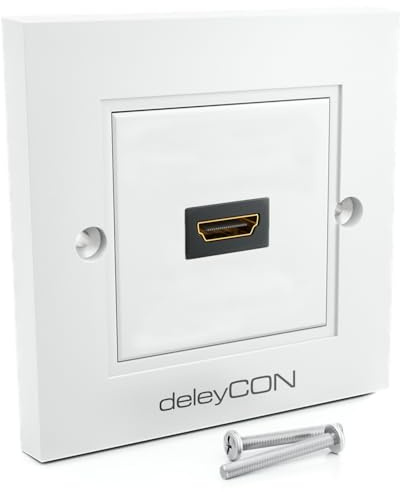 deleyCON HDMI Dose Wanddose 1x Port Unterputz eARC 4K/8K, 1 Stück - Weiß | Unterputz Montage, High Speed, Full HD Support, für TV, PS5, Soundbar, Dolby, HiFi, 80x80mm
