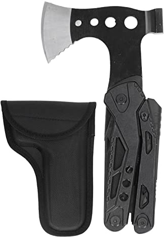 Baxnore Stainless Steel Multifunctional Axe Foldable Hammer Pliers Screwdriver Corkscrew Pocket Size Outdoor Camping Hiking Survival Tool with Storage Bag