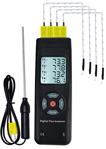 GAIN EXPRESS 4 Canale Termocoppie di Tipo K con K-Tipo Digitale Termometro Metallo & Perlina Sonda Termometro Retroilluminazione Temperatura Strumento Tallone Sonda Gamma -50~400 ° C (-58~752 ° F)