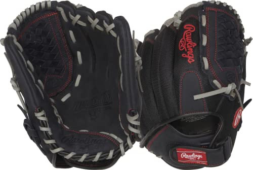 Rawlings Renegade Adult Ball Glove | Baseball/Slowpitch Softball | Multiple Styles Baseballhandschuh für Linkshänder, 30,5 cm, Basket Web | Schwarz/Grau, 12 | Infield