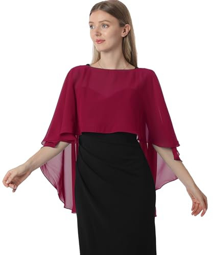Hotshawl Capelets für Damen, Chiffon-Umhang, Schals und Wickeltuch, für Abendkleid, Hochzeitsumhänge, Weinrot, Einheitsgröße