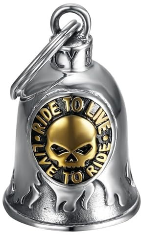 MOCY BELL - Clochette Moto Skull Ride to LIVE Porte-Bonheur MOCY BELL Acier inoxydable Argent Or
