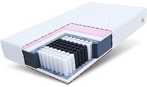 FDM Reggio Taschenfederkernmatratze 120 x 200 cm Härtegrad H2/H3 (Mittelweich/Mittelhart) 26 cm Höhe 7-Zonen Kokos Matratze Thermoplastischer Visco-Schaum Zweiseitig Bezug Abnehmbar Waschbar