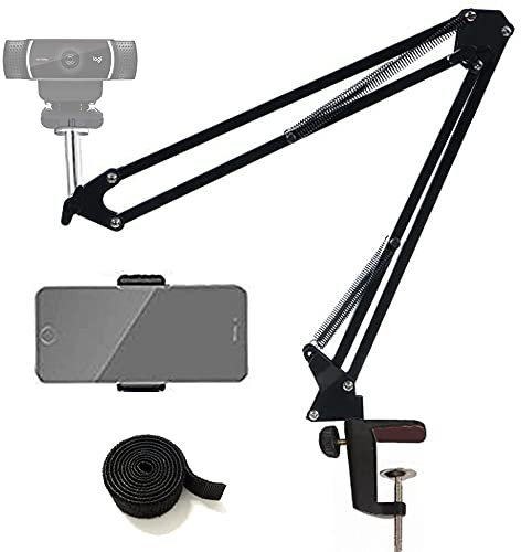 Tentucro Webcam Stand Phone Holder Suspension Scissor Arm Camera Mount Phone Tripod Holder for Cellphones, Logitech Webcam C920 C930 C922 C615 and Other Devices with 1/4 Threaded