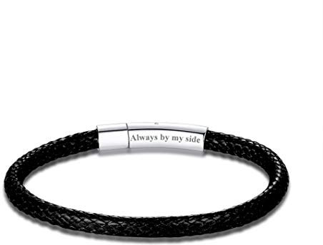 Richsteel Black Leather Bracelet For Son 20cm Warp Cord Bracelets Jewellery Personalised