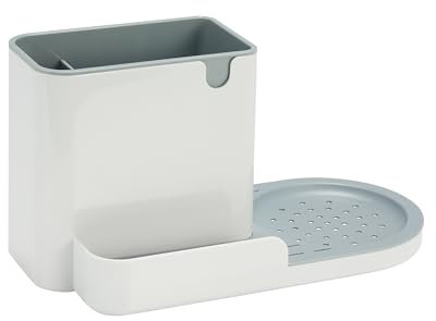 Amazon Basics Organizador de plástico para el fregadero y recipiente para estropajos, grande, Blanco