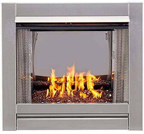 Duluth Forge Ventless Stainless Outdoor Gas Fireplace Insert with Reflective Copper Glass Media - 24,000 BTU, Manual Control - Model# DF450SS-G-RCO