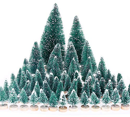 60 pcs Árbol de Navidad en Miniatura Pequeño árbol de Navidad Artificial Mesa de Nieve Árboles Esmerilados para la Decoración del Hogar, Bricolaje