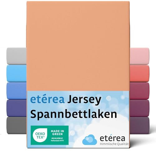 etérea Jersey Spannbettlaken 200x220cm Pfirsich bis 25 cm Höhe - 100% Baumwolle Spannbetttuch Oekotex - Bed Sheets Leintuch Bettbezug mit Rundumgummi - Bettlaken 200x220 cm - Peach