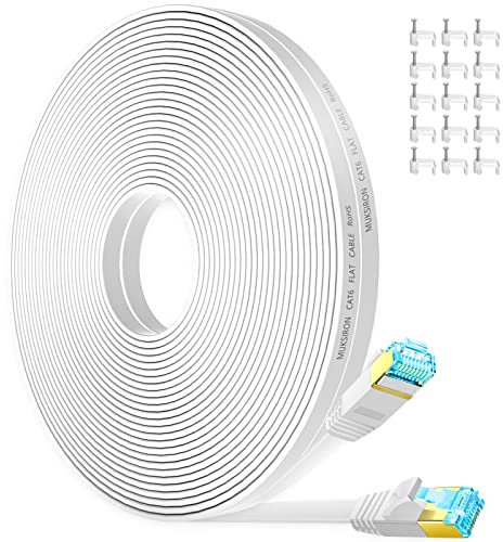 MUKSIRON Cat 6 Ethernet Cable 40 ft White,Cat6 10Gbps Support Cat7 Network,Slim Long Flat Internet LAN Patch Cord, Cat6 Solid High Speed Weatherproof Cable for Router, Modem,Gaming,PS4/5,Xbox